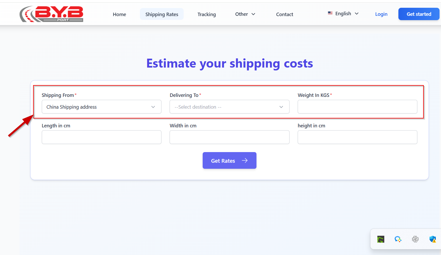 Estimates the price and timeliness information of different transportation products. - Screen 1