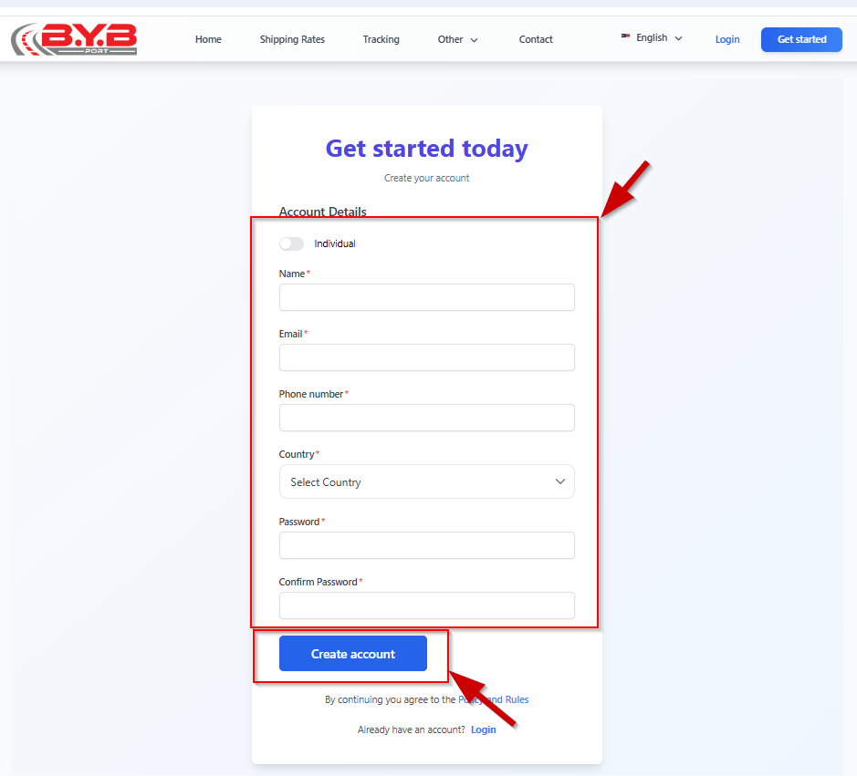 Step 1: The user registers an account - Screen 2